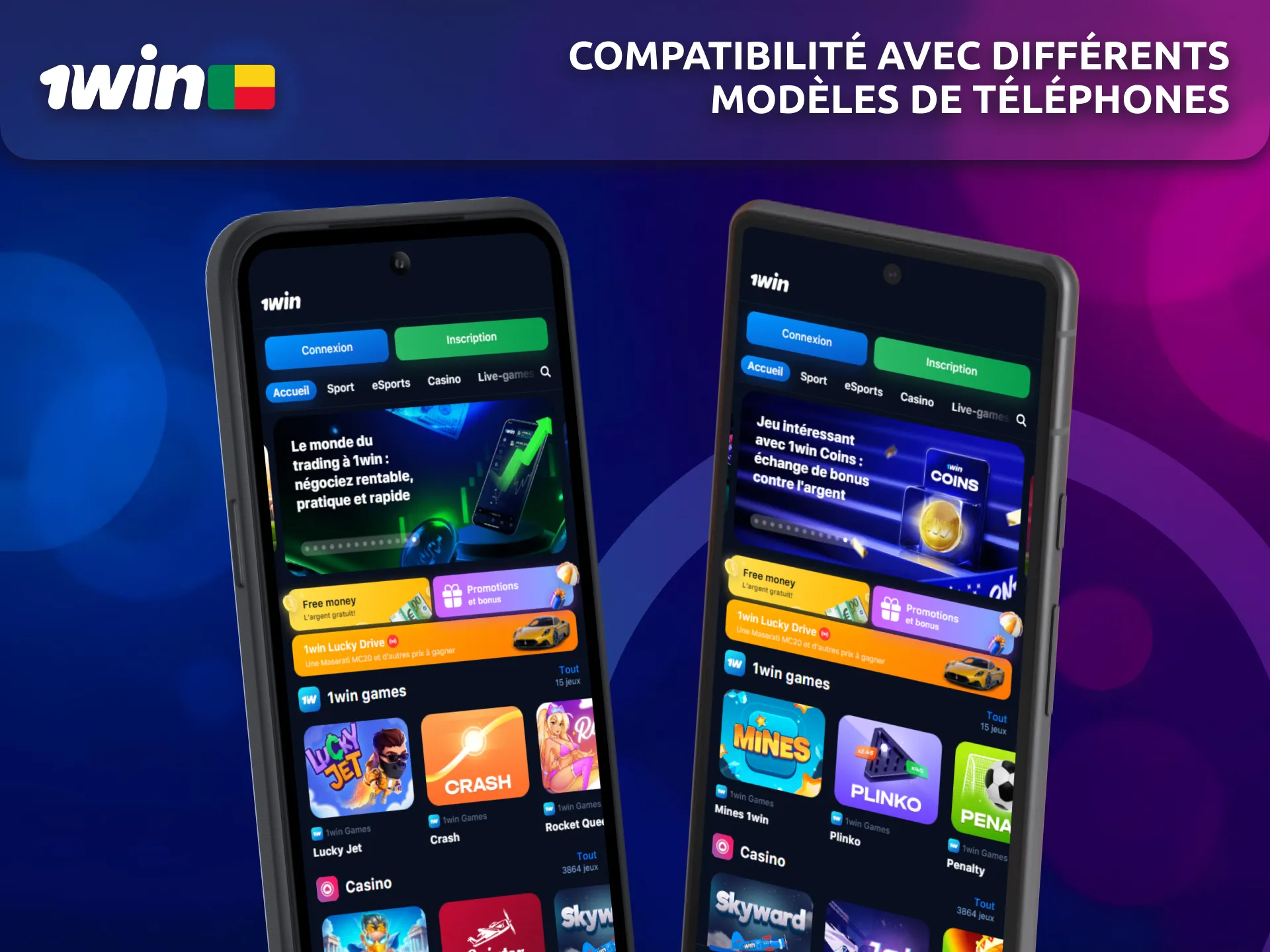 L’application Android 1Win est compatible avec divers modèles populaires.