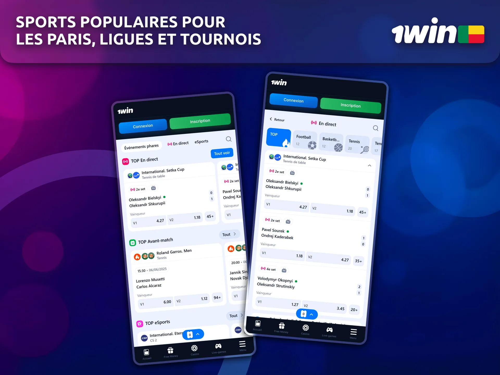 L’application 1Win propose les sports les plus populaires pour les paris au Bénin.