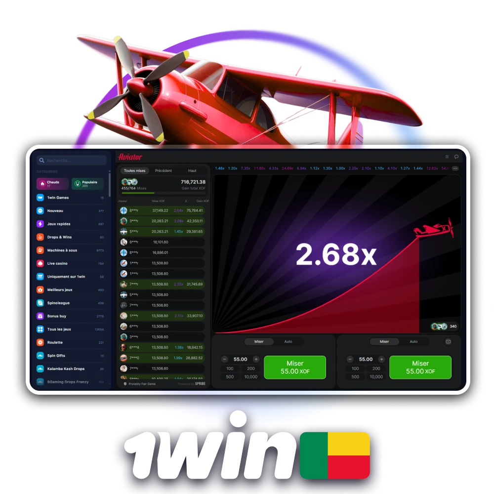 Jouez à Aviator, un jeu captivant sur 1win pour les joueurs béninois.