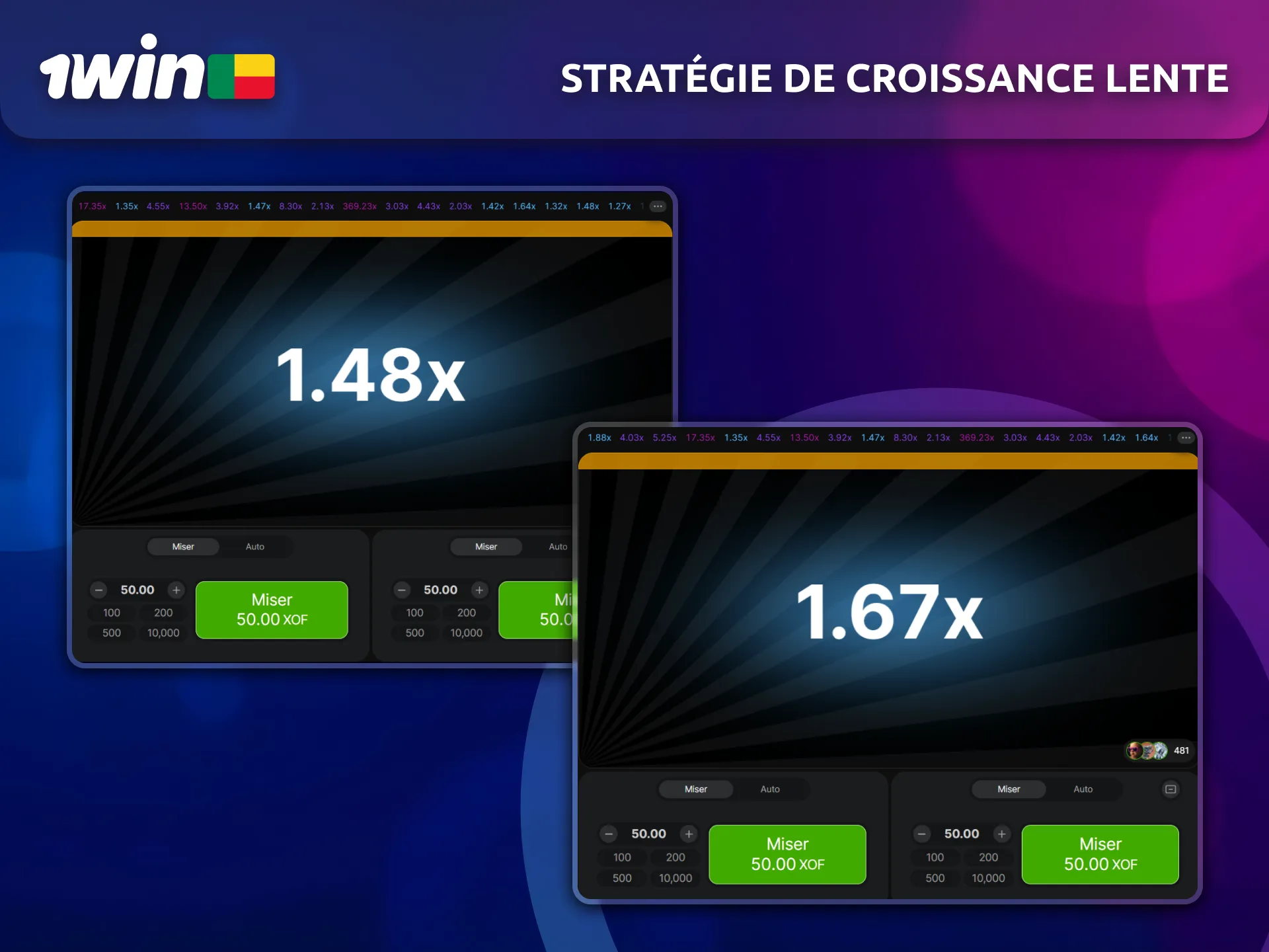 Utilisez une stratégie de croissance lente dans Aviator sur 1win.