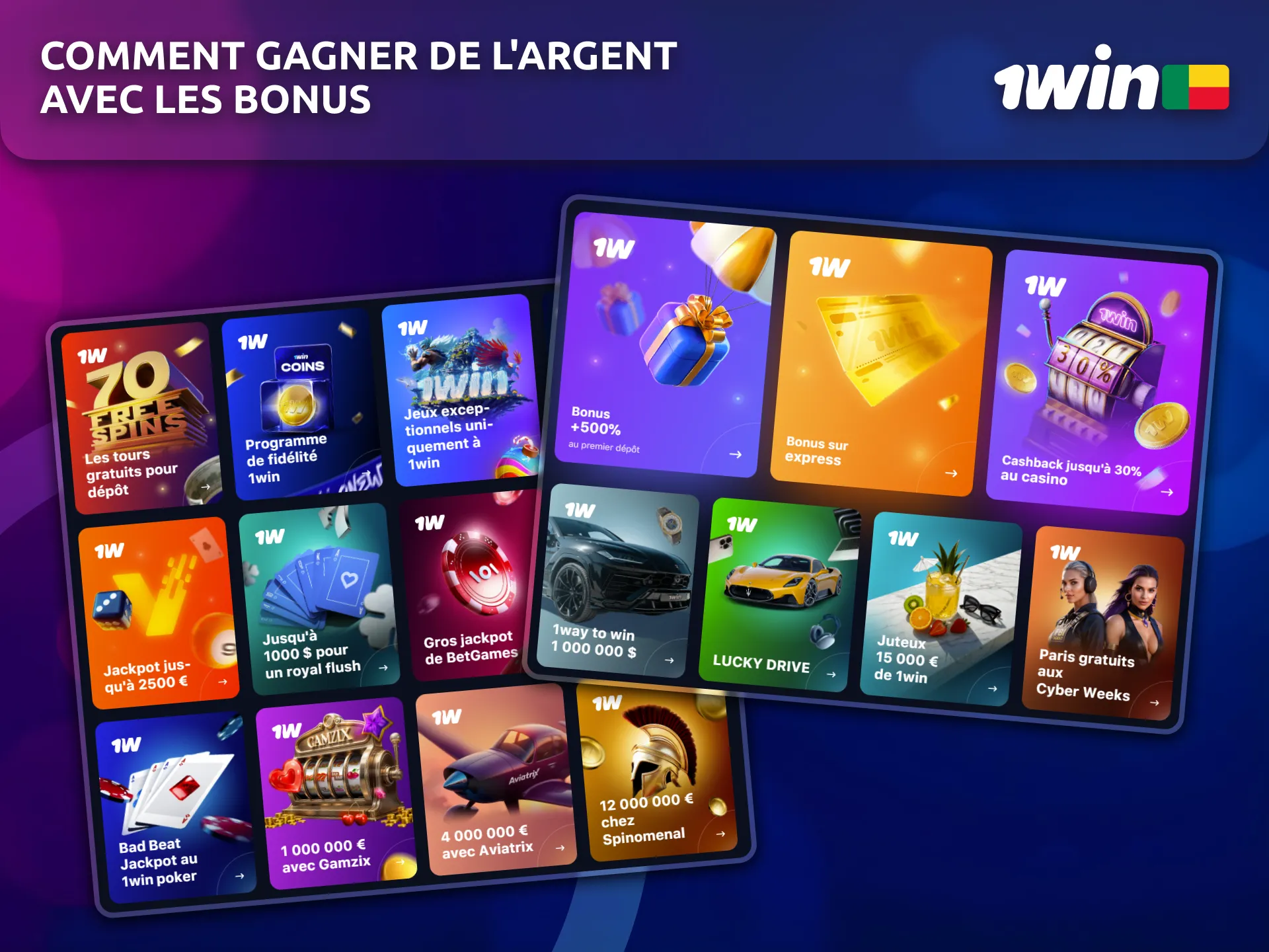Gagnez de l'argent avec les bonus 1win comme de nombreux joueurs béninois.