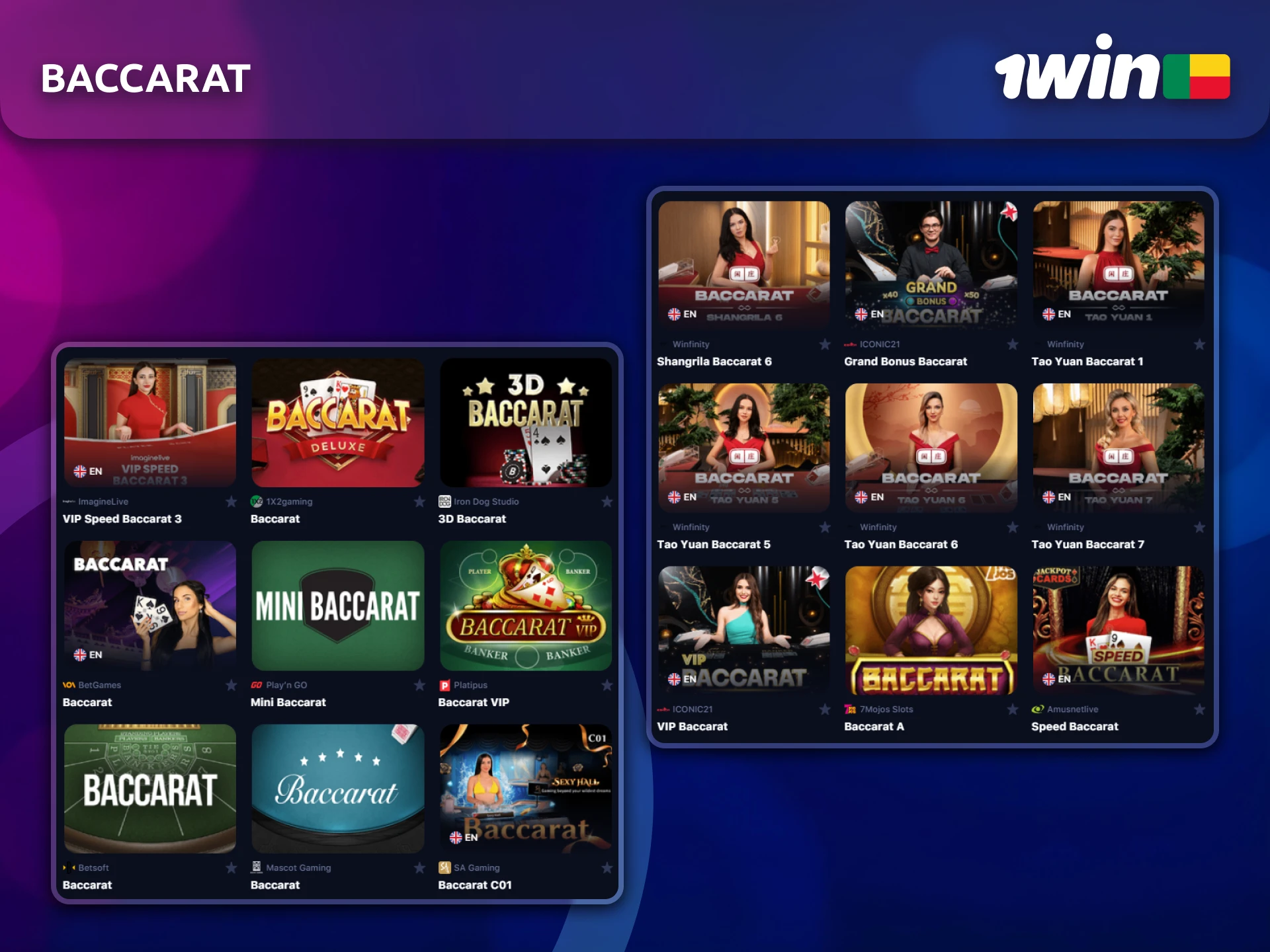 Profitez du baccarat sur 1win avec des croupiers en direct et des mises variées.