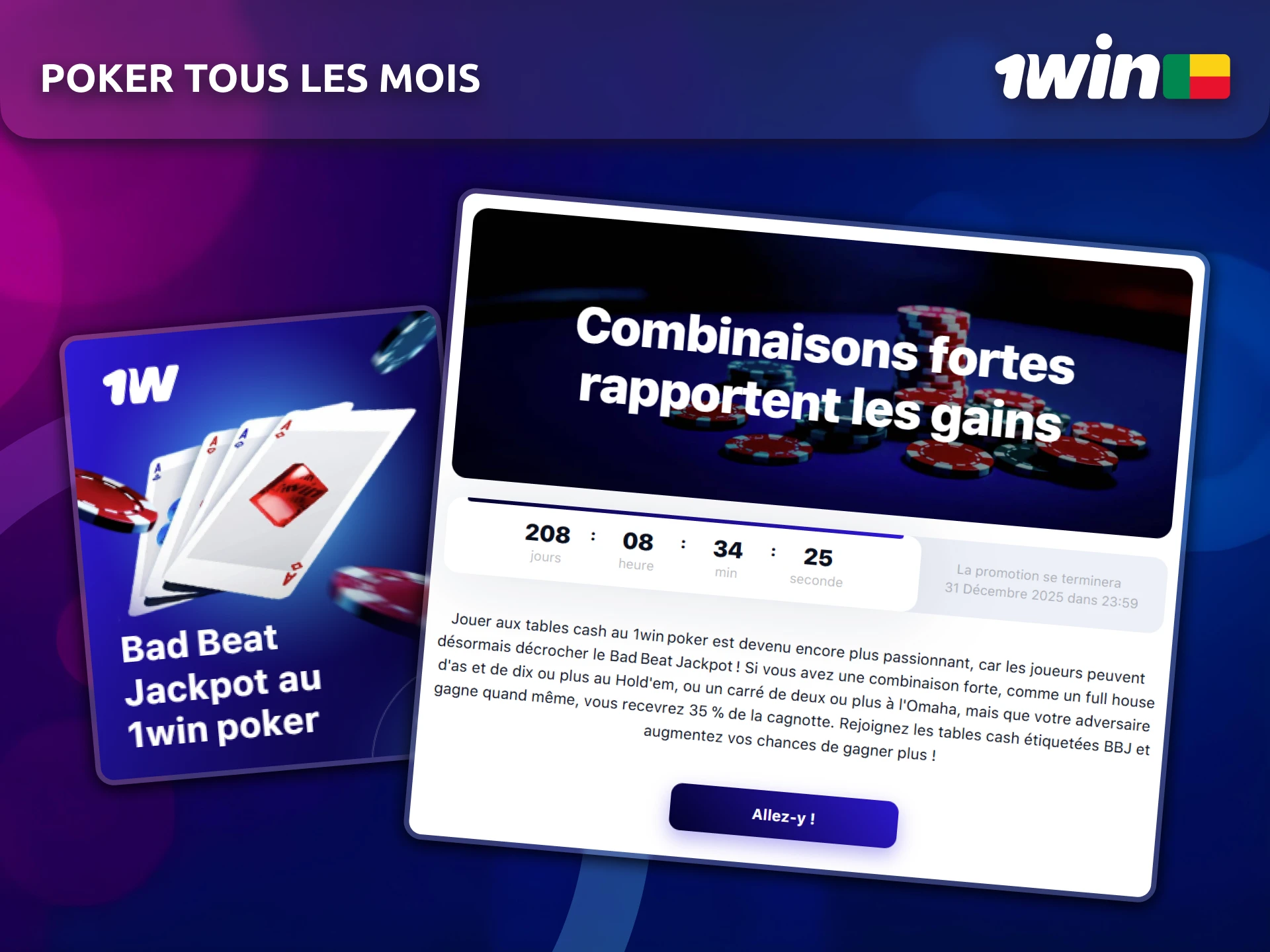 Les joueurs de poker du Bénin profitent chaque mois d'offres spéciales sur 1win Poker.