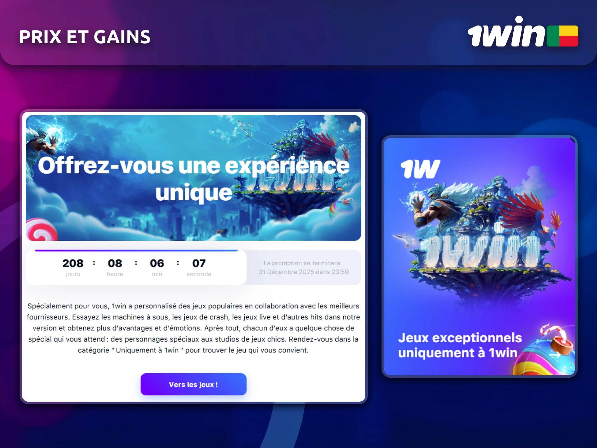 Gagnez des prix impressionnants et de gros gains en jouant sur 1win.