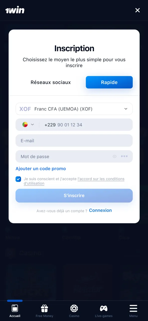 Créez un compte 1win et commencez à jouer à Lucky Jet.