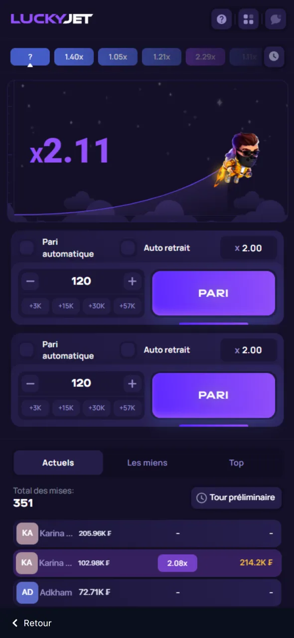 Placez votre pari Lucky Jet rapidement via 1win en quelques clics.