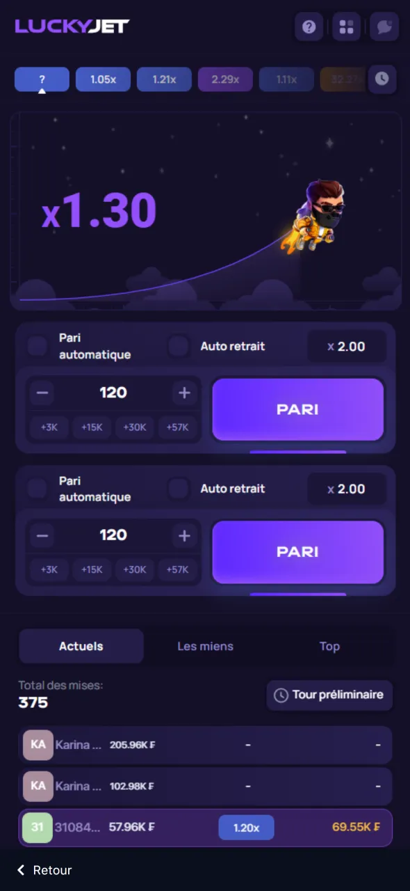 Pariez dans Lucky Jet sur 1win conçu pour les joueurs béninois.