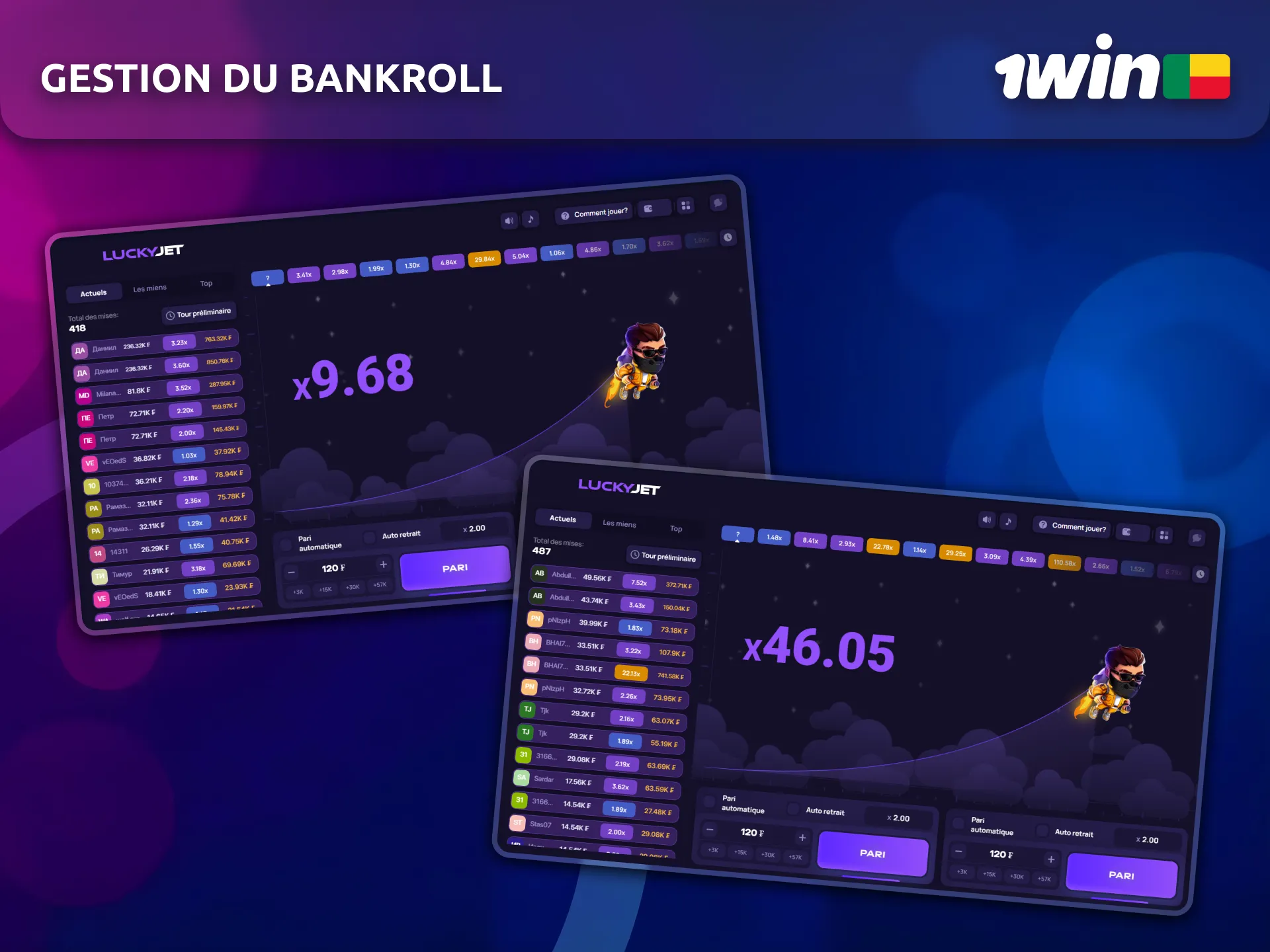 Gérez votre bankroll efficacement en jouant à Lucky Jet sur 1win.