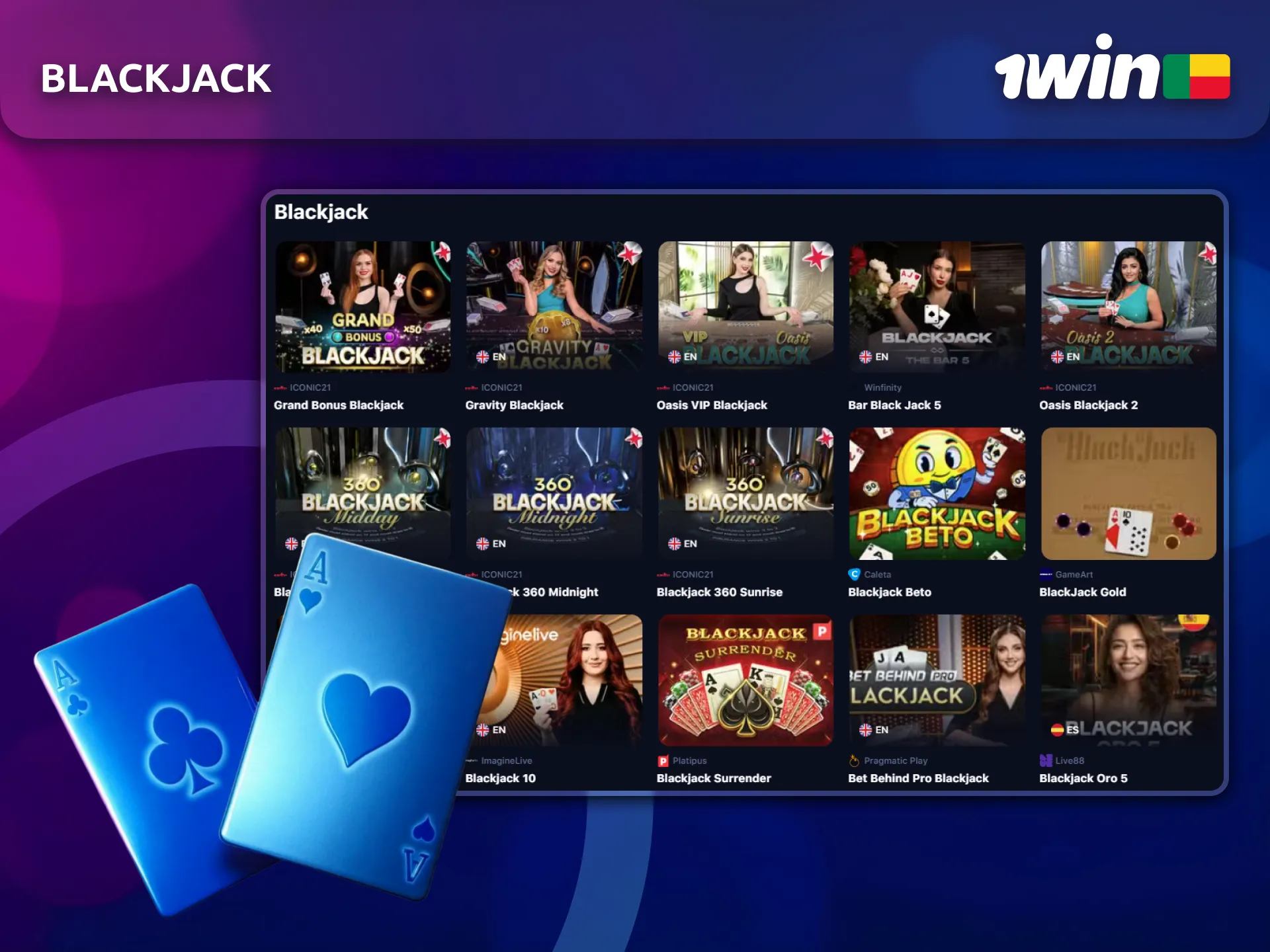 Jouez au blackjack en ligne sur 1Win sans interruption.