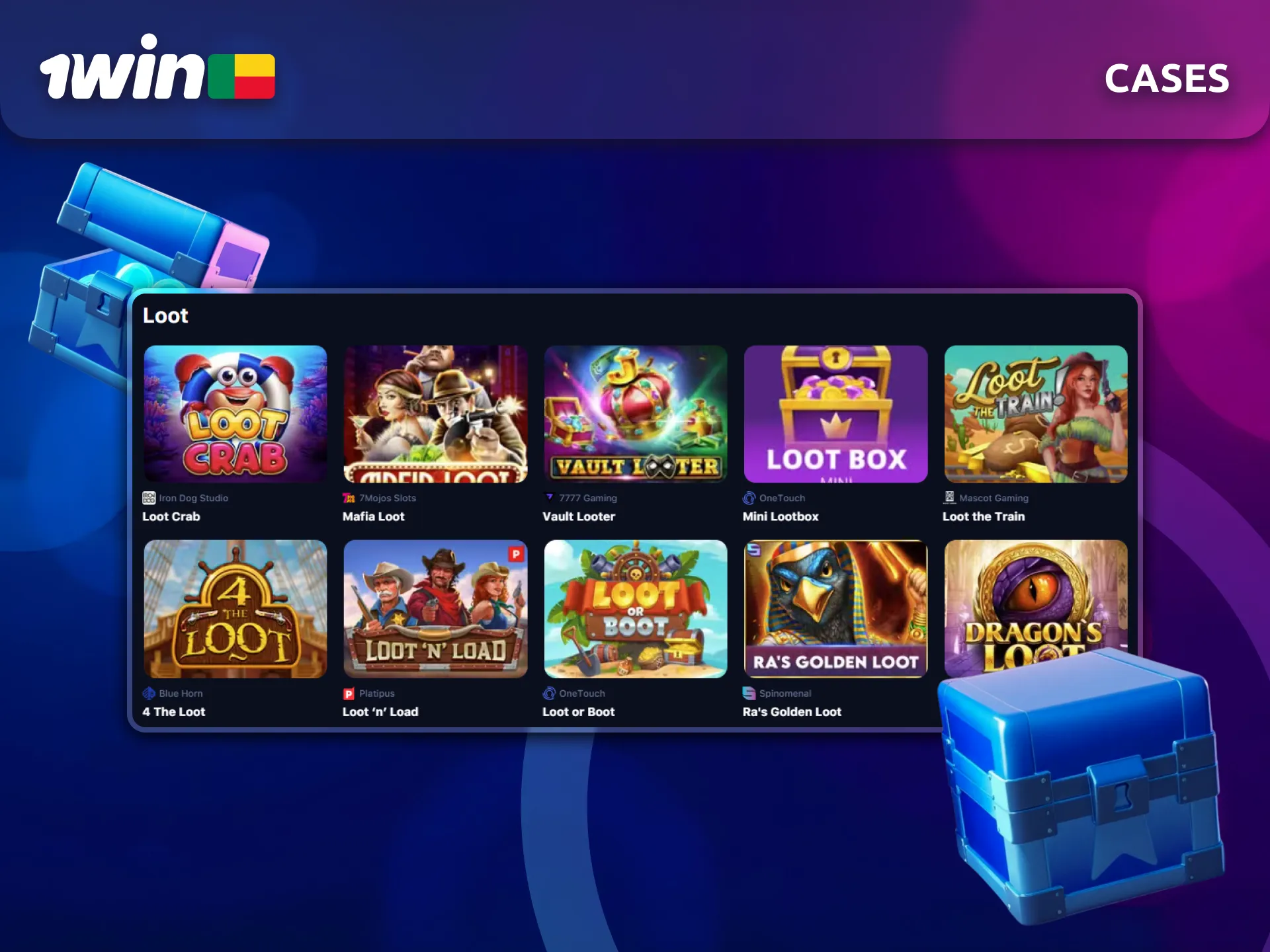 Testez les cases et amusez-vous avec 1Win.