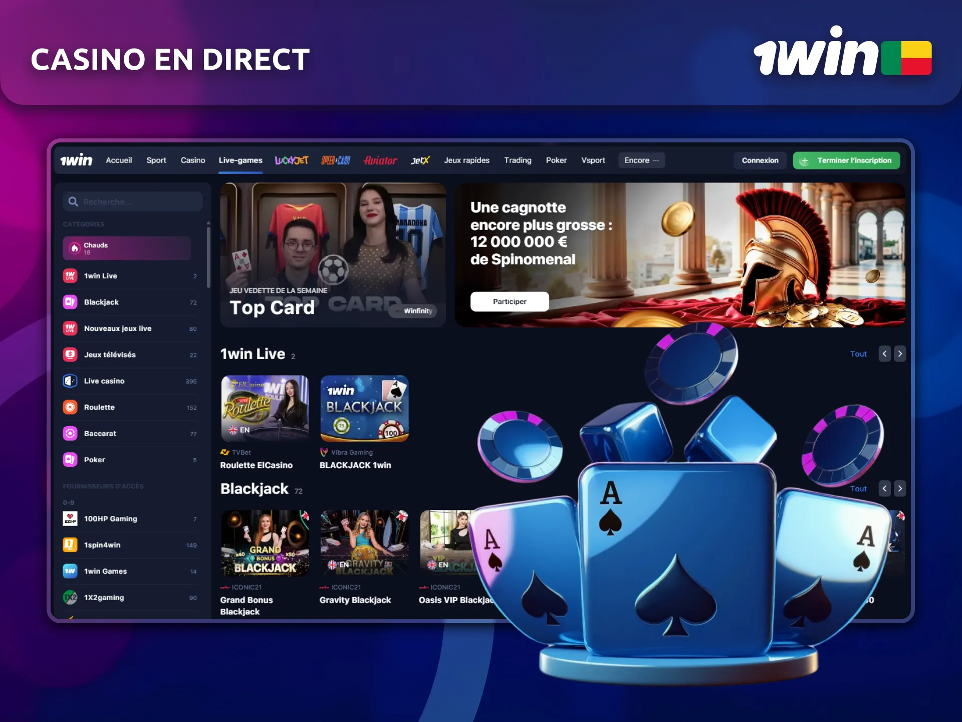 Profitez de l’ambiance du casino en direct sur 1Win.
