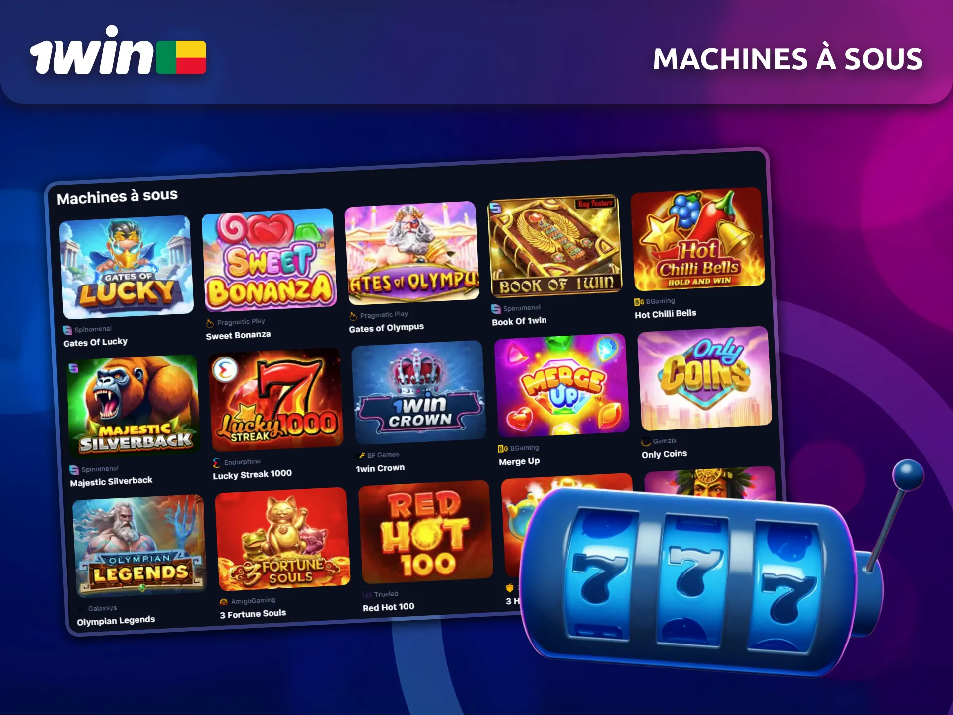 Jouez aux machines à sous populaires sur 1Win Bénin.