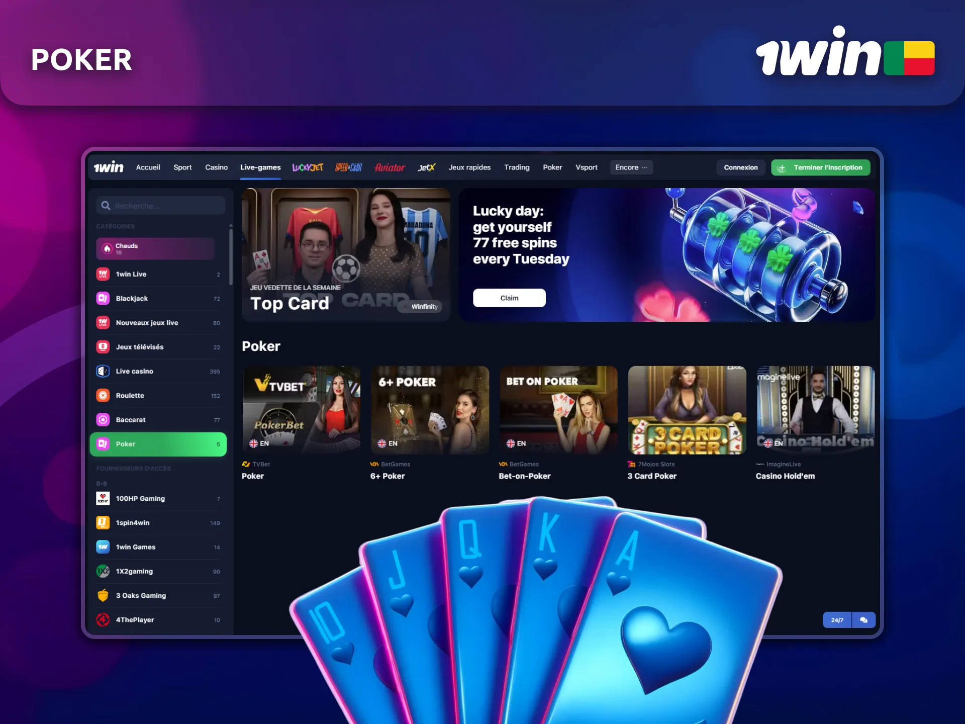 Profitez du poker en ligne avec 1Win pour les joueurs du Bénin.