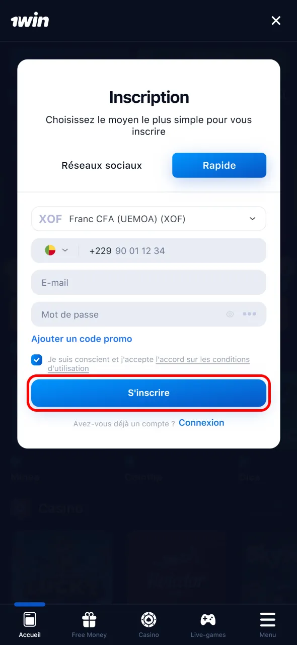 Finalisez votre 1Win Inscription pour commencer à jouer au Bénin.