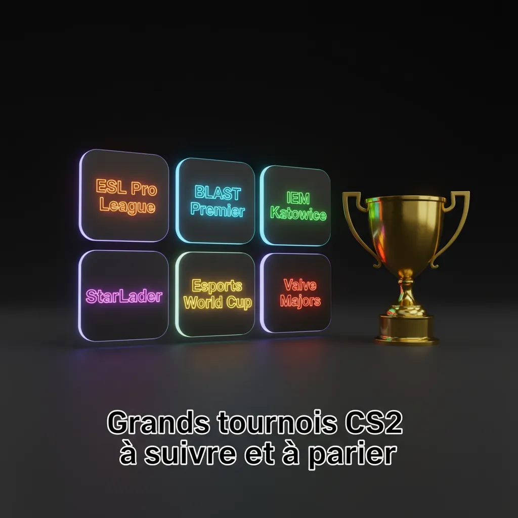 Visuel des principaux tournois CS2 à suivre et parier: Majors, ESL Pro League, BLAST, IEM Katowice, EWC, StarLadder et cotes