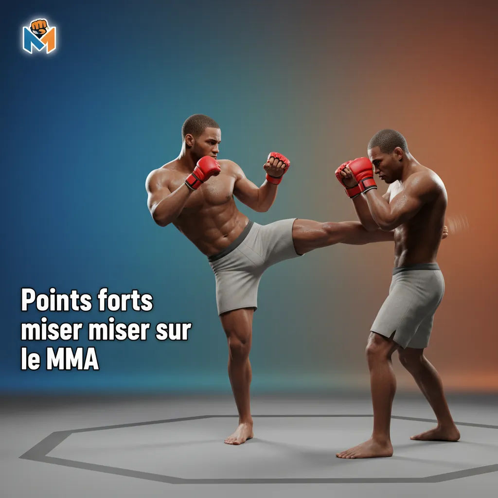 Bannière Points forts MMA: cotes en temps réel, marchés variés, cash out, FCFA, stats live, UFC, PFL, Bellator.