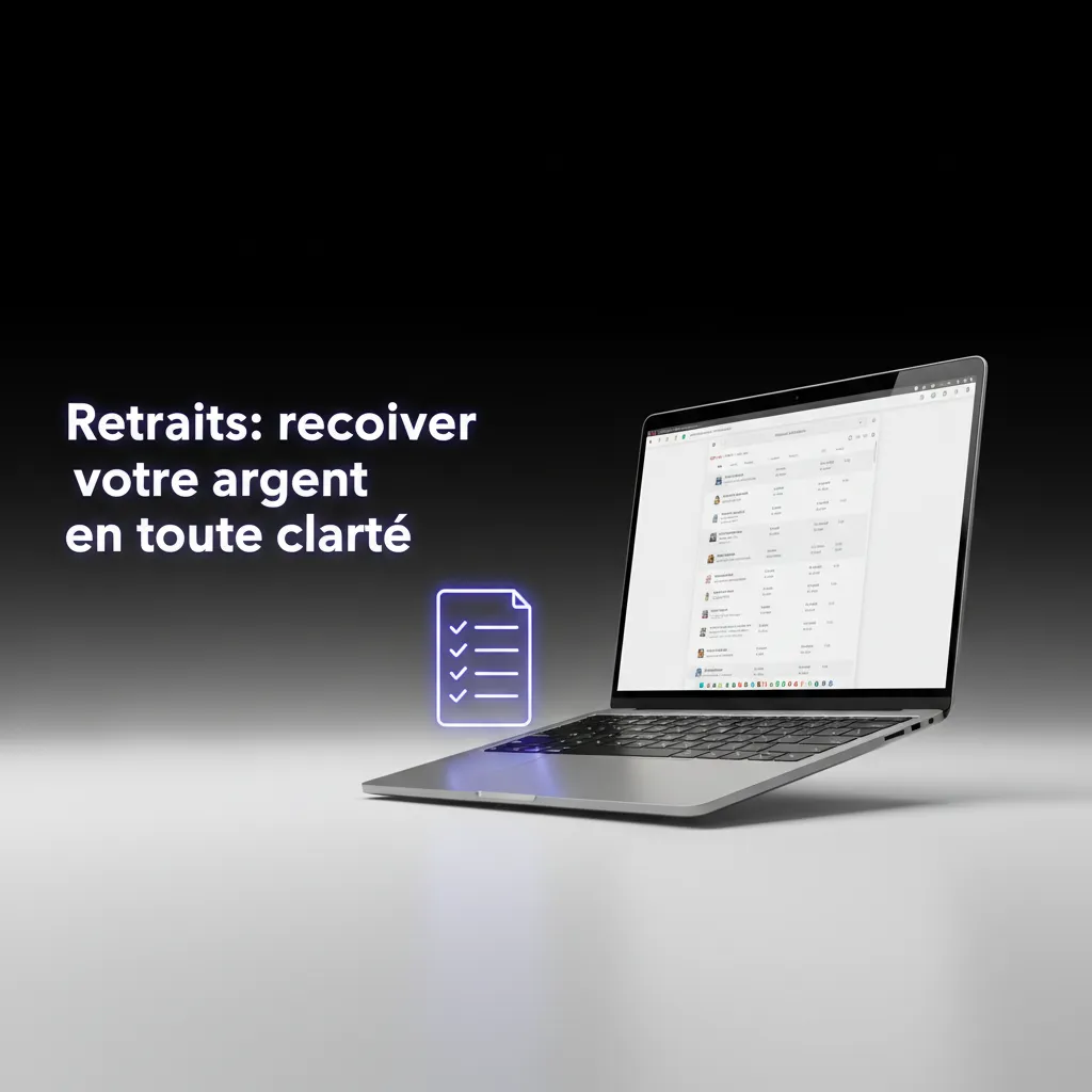 Infographie Retraits: KYC, même moyen que dépôt, délai selon prestataire, 5 étapes, suivi via Historique des transactions.