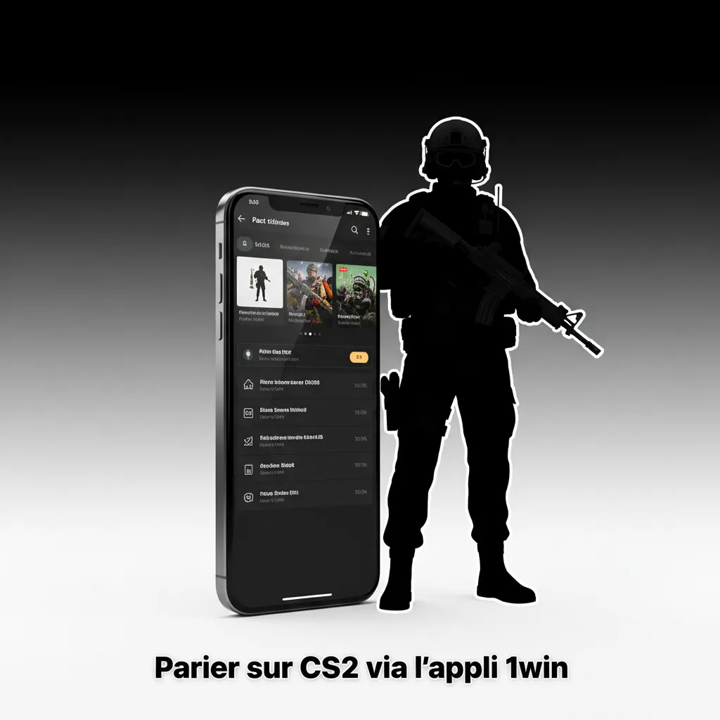 Smartphone affichant l’appli 1win pour parier sur CS2: matchs en direct, marchés, mise et suivi du coupon.