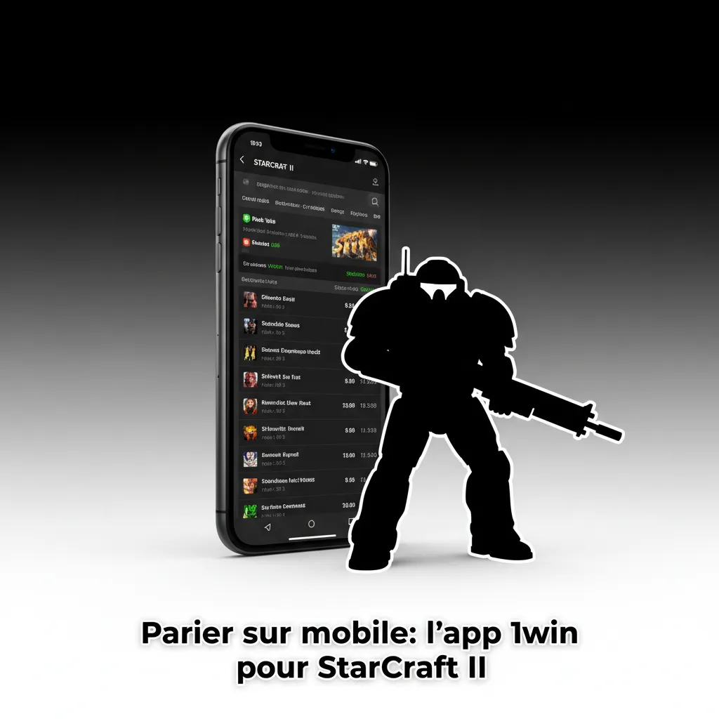 Smartphone affichant l’app 1win: cotes live StarCraft II et bouton Parier, mise en XOF via MoMo, Moov, carte ou crypto.