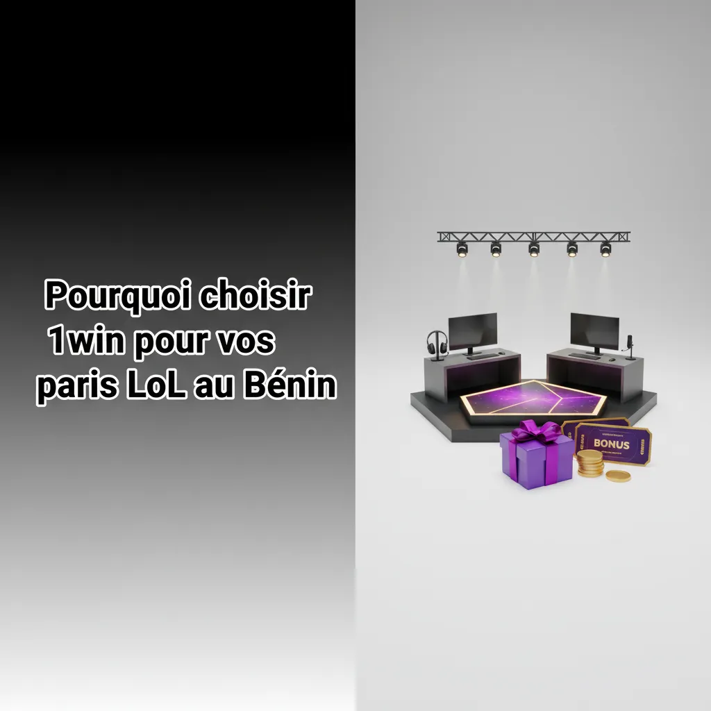 Affiche 1win Bénin pour paris LoL: bonus 500 %, XOF via MTN MoMo et Moov Money, cotes élevées, support 24/7 FR, appli mobile.