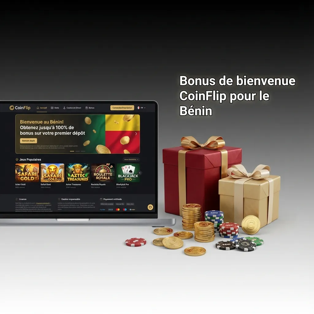 Bannière CoinFlip Bénin: bonus de bienvenue jusqu’à 500% (max XOF 362 960), code 1Win; étapes: compte, dépôt, mise x35.