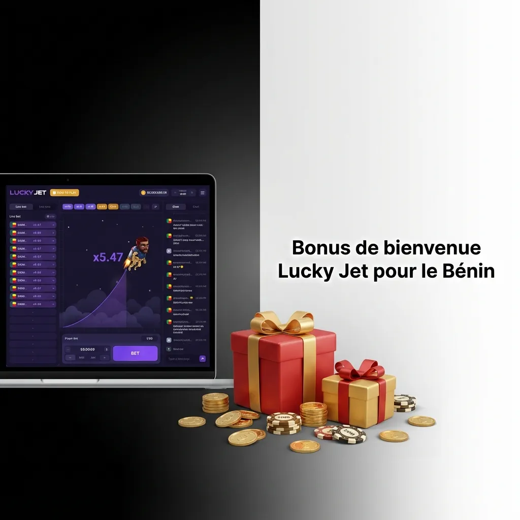 Bannière Lucky Jet Bénin: bonus de bienvenue jusqu’à 500 % (plafond XOF 362 960), code promo 1Win, dépôt min XOF 1 000.