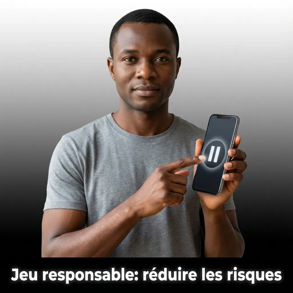 Affiche 'Jeu responsable' avec conseils: budget, démo, limites, pauses, avertissement pertes et aide.