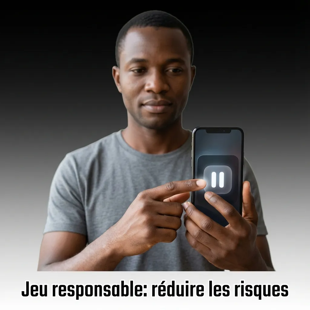 Affiche 'Jeu responsable': budget, démo, limites, pauses, ne pas courir après pertes, arrêter et demander de l’aide.