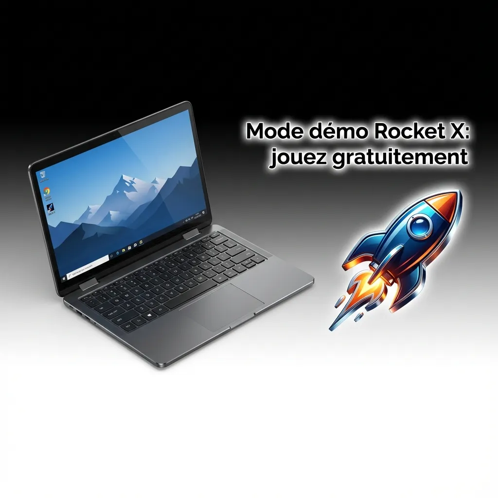 Écran du mode démo Rocket X: jeu gratuit avec solde virtuel, auto cashout et entraînement sans risque. Pas de retraits.