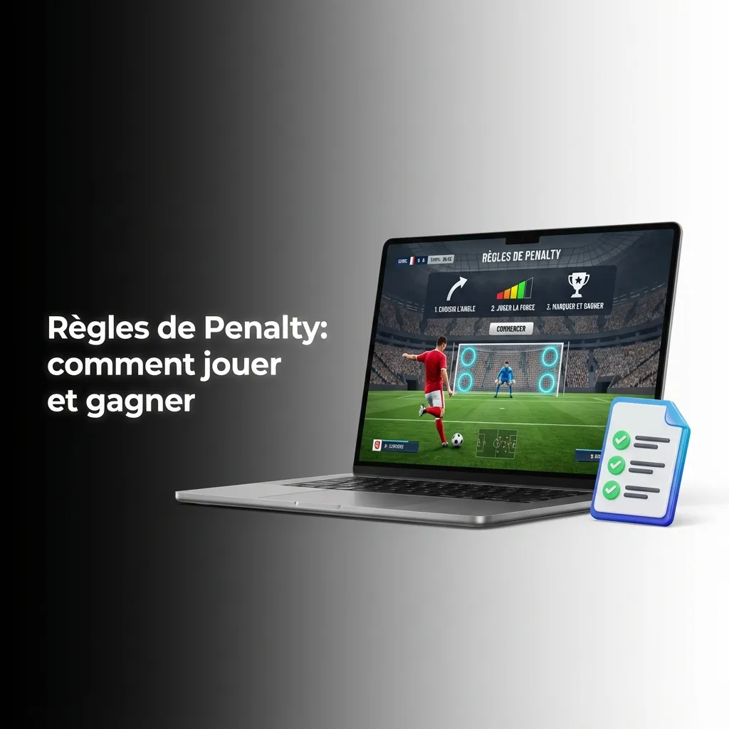 Interface du jeu Penalty avec gardien et zones de tir; marquez, encaissez ou retentez; RTP 97,0 %.