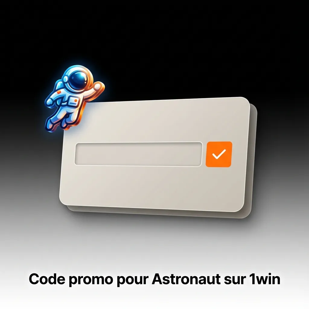 Bannière 1win Astronaut affichant le code promo 1WIN, champ Code promo et rappel de vérifier les conditions du bonus